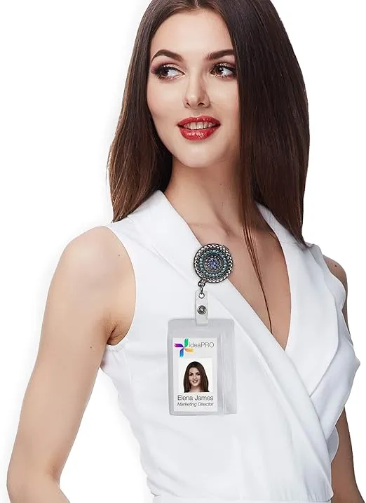 Retractable Badge Holder 32" Fashionable Badge Reels Retractable for Office Workers Teachers Students Nurses with 360° Swivel Alligator Clip Cute Badge Reel (Razzle Dazzle Teal)