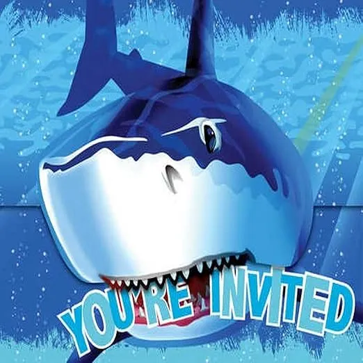 Creative Converting Birthday Shark Splash Gatefold Invitation, 6 x 4 1/2", Multicolor