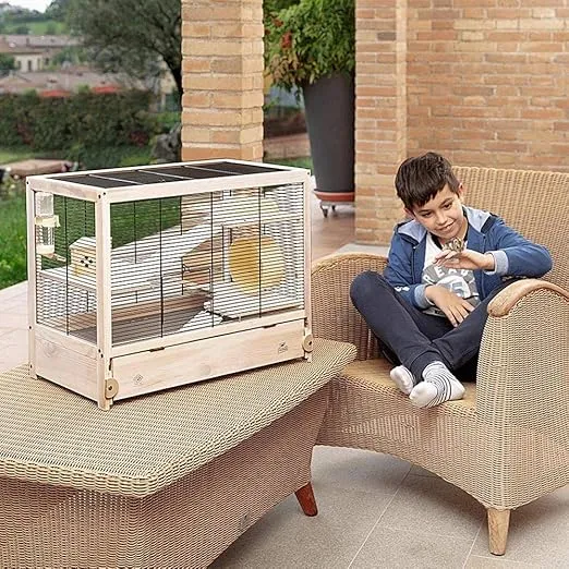 Ferplast HAMSTERVILLE Hamster Habitat Cage, Sturdy Wooden Structure, Black