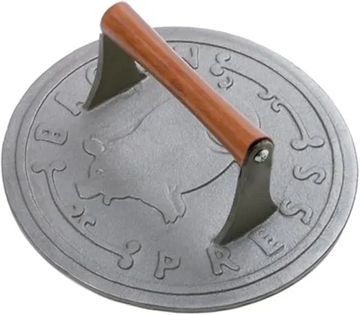 Norpro 8.75-Inch Cast Iron Bacon Press with Wood Handle, Round