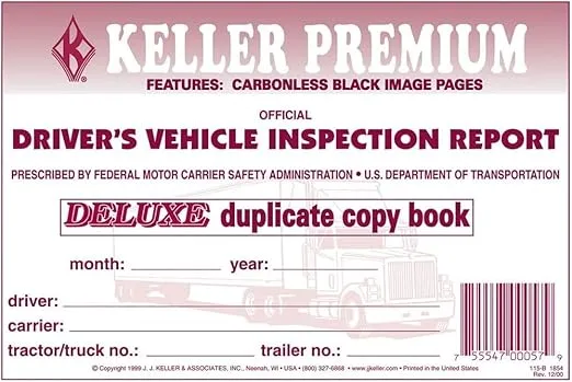 Detailed Driver's Vehicle Inspection Report - Book Format, 2-Ply Carbonless, 5.5" x 8.5", 31 Sets of Forms Per DVIR Book - Meet FMCSR Requirements - J. J. Keller & Associates