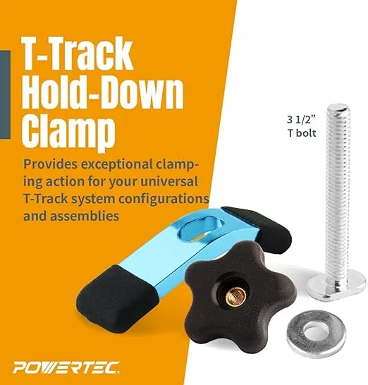 POWERTEC 71389 T-Track Mini Hold-Down Clamp, 3-5/8" L x 3/4" W – 2 Pack