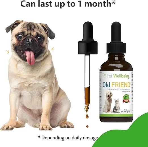 Pet Wellbeing Old Friend for Senior Dogs - Supports Immune System Health, Joint Mobility, Healthy Energy Levels, Alfalfa, Reishi - Veterinarian-Formulated Herbal Supplement 2 oz (59 ml)