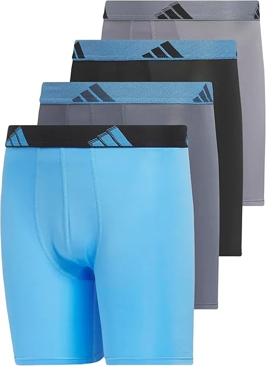 adidas Boys' Athletic Fit Microfiber Long Boxer Brief Underwear Designed for Active Sport and All Day Comfort (4 Pack)