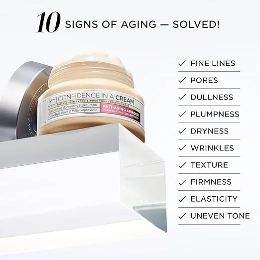 IT Cosmetics Confidence in a Cream Anti Aging Face Moisturizer – Visibly Reduces Fine Lines, Wrinkles & Signs of Aging Skin in 2 Weeks, 48HR Hydration with Hyaluronic Acid, Niacinamide
