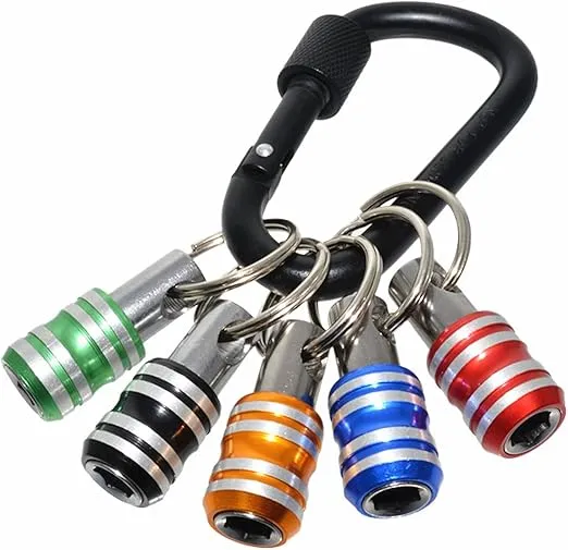 1/4 inch Hex Shank Bit Holder, 5pcs Quick Release Drill Bit Holder Keychain for Impact Driver, Portable Screwdriver Bits Holder, Aluminum Alloy, Color Coded - Gift for Men