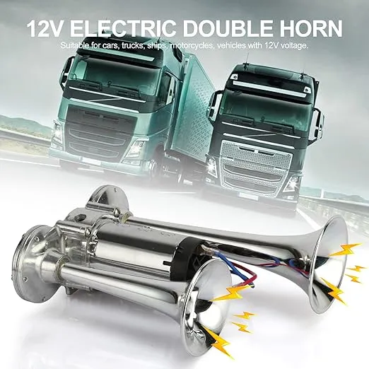 600DB Super Loud Dual Electric Air Horns Kit for Vehicles - With Compressor, Applicable for Cars, SUVs, Trucks, Boats (Sliver)