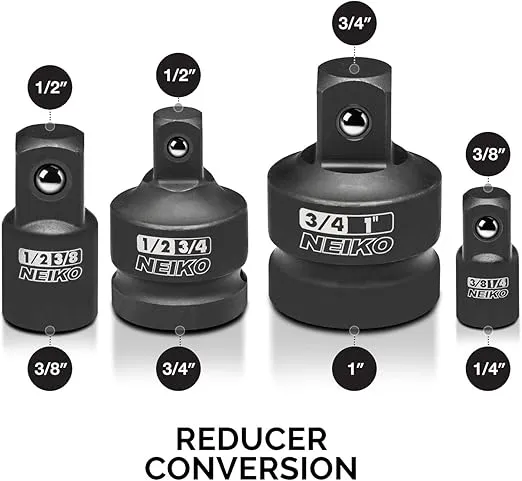 NEIKO 30223A 8 PC Impact Socket Adapter Set, Standard SAE Size, Cr-V Steel, Impact Driver & Wrench Conversion Kit, Locking Impact Socket Adapters & Reducer Set, Ball Detent, 1/4”, 3/8”, 1/2", 3/4”, 1”