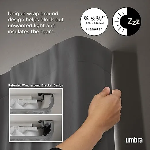 Umbra Twilight Double Curtain Rod Set – Wrap Around Design Ideal for Blackout or Room Darkening Panels, 66 to 144 Inches, Black