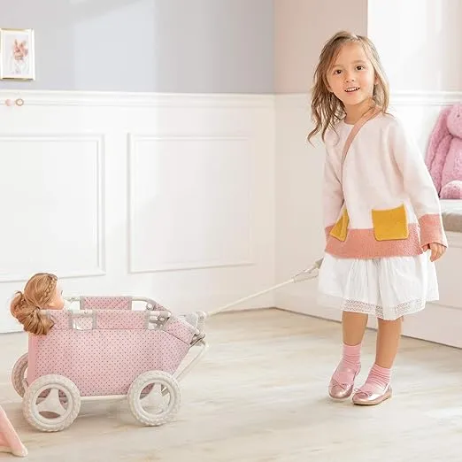 Olivia's Little World - Polka Dots Folding Princess Baby Doll Wagon, Toy Storage Wagon, Doll Furniture, Pink Polka Dots