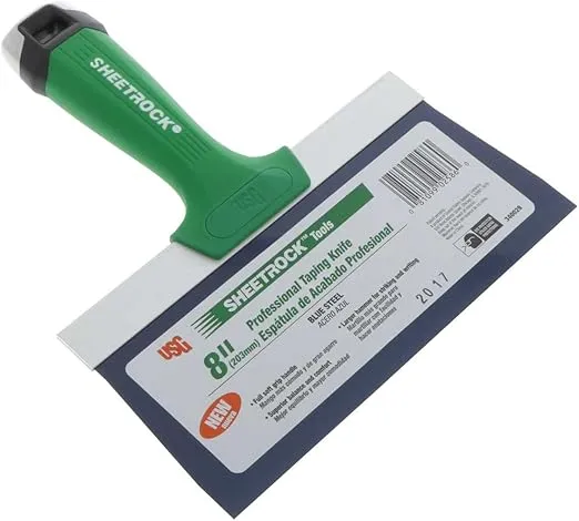 Pro Drywall Taping Knife, Blue Steel w/Soft Grip Handle & Hammer End (8-Inch Blade)