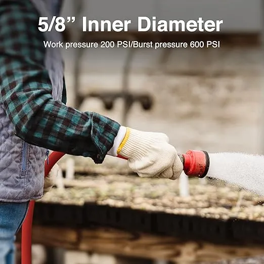 Hot/Cold Water Hose 5/8" x 50 ft,Heavy Duty Red Garden Hose -50℉ to 190℉,Flexible & Lightweight Rubber Hoses With 3/4" Brass Fittings for Yard,Outdoor,Farm