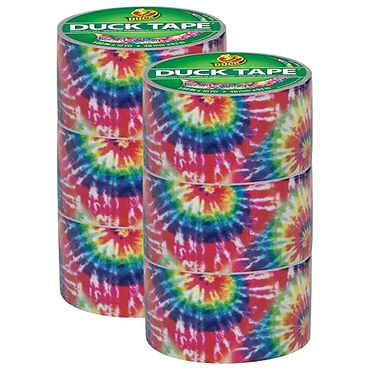 Duck Brand Duck Printed Duct Tape, 6-Roll, Love Tie Dye (283268_C)