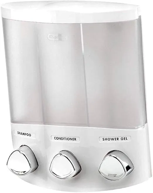Better Living Products, White 76354 Euro Series TRIO 3-Chamber Soap and Shower Dispenser