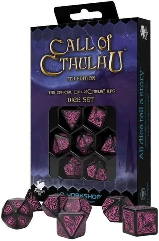 Q-Workshop Call of Cthulhu 7E: Black & Magenta Dice Set (QWOCTR3P)