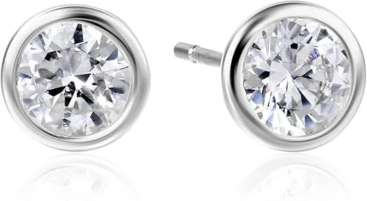 Amazon Essentials Sterling Silver AAA Cubic Zirconia Bezel Stud Earrings , (previously Amazon Collection)