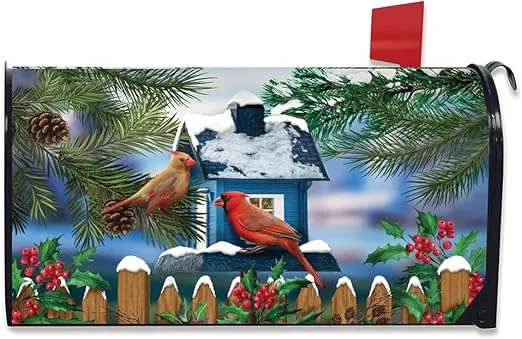 Briarwood Lane Snow Day Cardinals Winter Magnetic Mailbox Cover Birdhouse Standard