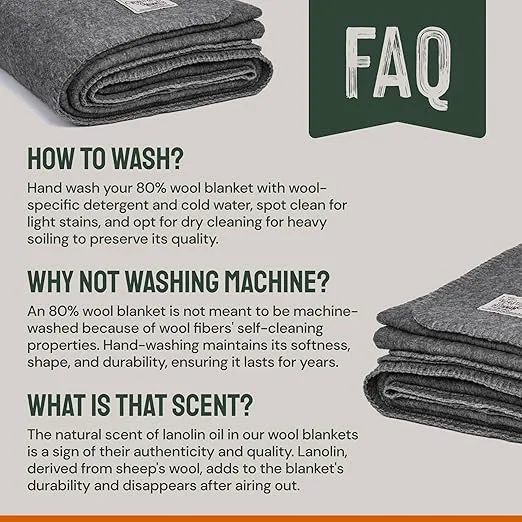 Woolly Mammoth Woolen Co. | Extra Large Merino Wool Camp Blanket | Perfect Outdoor Gear | Bedroll for Bushcraft, Camping, Trekking, Hiking, Survival, or Throw Blanket at the Cabin (Gray), 66" x 90"