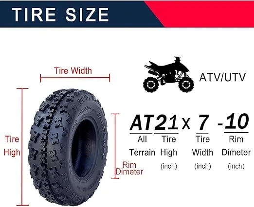 ClassyThreads Set of 2 ATV Tires All-Terrain Tires 21x7-10 6PR ATV UTV Trail Sand Mud Off-Road Tires Tubeless