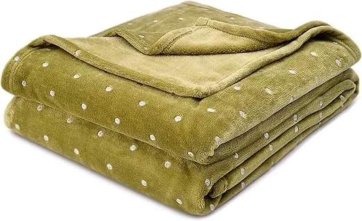 Superior Fleece Blanket, Plush, Fluffy, Soft, Decorative Blankets for Bedroom, Sofa, Fuzzy Bedding, Cute Woven Room Decor, Beautiful Cover, Comfort Essentials, Polka Dot, Twin, Sage