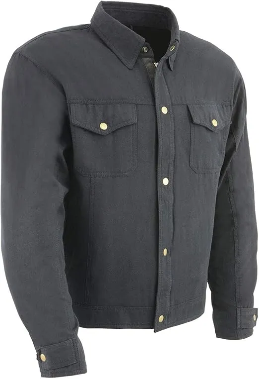Milwaukee Leather MPM1623 Men's Black Flannel Biker Shirt with CE Approved Armor - Reinforced w/Aramid Fibers