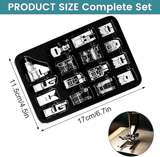 16 Piece Sewing Machine Presser Feet Set, Sewing Machine Parts Accessories for Brother Singer Janome Babylock Kenmore Low Shank Sewing Machine