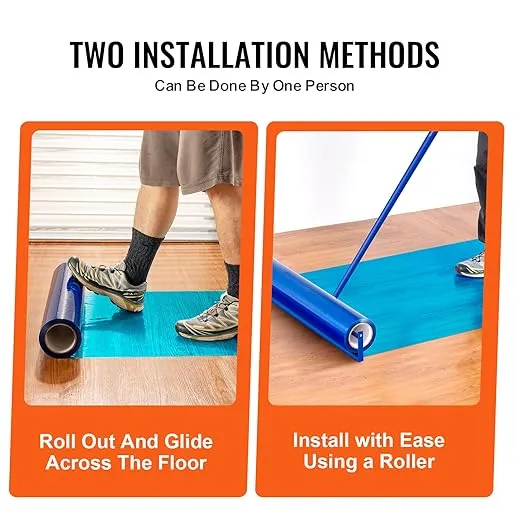 VEVOR Floor Protection Film, 24" x 200' roll. Temporary Floor Protective Covering Film, Heavy Duty Clear Self Adhesive Floor Protector, Blue