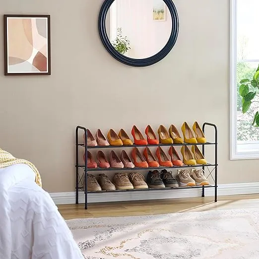 Hoctieon 3 Tier Mesh Style Shoe Rack, Entryway Shoe Shelf, Shoe Rack FreeStanding, Shoe Storage Organizer, Shoe Rack for Closet, Space Save for Bathroom, Garage, Hallway, Bedroom, Living Room
