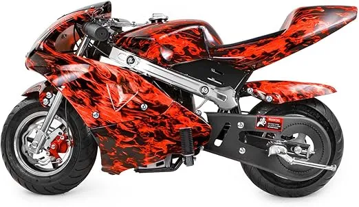 XtremepowerUS Gas Pocket Bike Motorcycle 40cc 4-Stroke Engine Mini Bike Ride-On Padded Seat EPA (Red Flame)