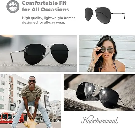 Knockaround Mile Highs Polarized Sunglasses - Aviator Sunglasses with Full UV400 Protection & Impact Resistant Lenses