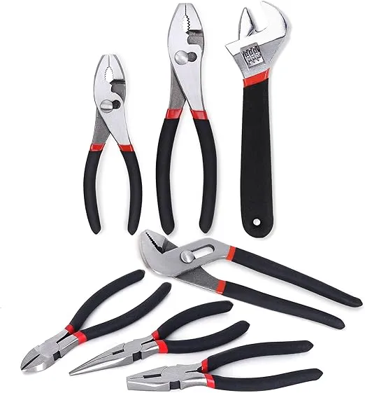 FASTPRO 7-Piece Utility Pliers and Wrench Set, Includes Slip Joint Pliers, Long Nose Pliers, Diagonal Pliers, Groove Joint Pliers, Linesman Pliers and Adjustable Wrench, Dipped Handle