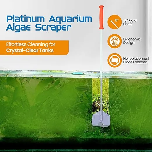 FL!PPER Flipper Platinum Aquarium Algae Scraper (18” Rigid Shaft) - Aquarium Glass Cleaner Tool with Serrated Blade - Algae Remover for Fish Tank Scraper for Glass Aquariums and Acrylic Tanks