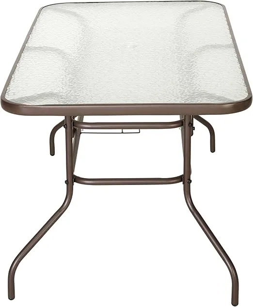Flash Furniture Tory 31.5" x 55" Rectangular Tempered Glass Metal Table with Umbrella Hole, Bronze