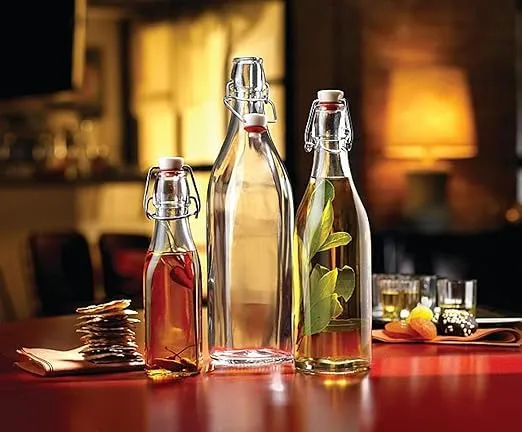 Bormioli Rocco Set Of 4 Square Swing Top Glass Bottles With Airtight Hermetic Lid, Bottles Kombucha, Beer, And Limoncello, Dishwasher Safe, Made In Italy. 33.75 oz