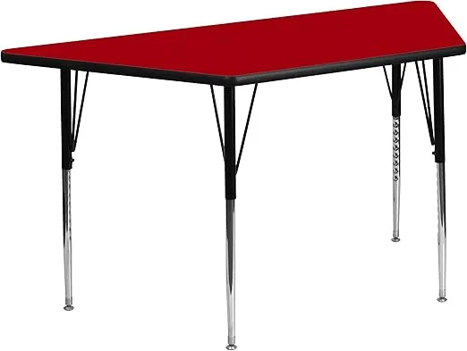 Flash Furniture Wren 29''W x 57''L Trapezoid Red Thermal Laminate Activity Table - Standard Height Adjustable Legs