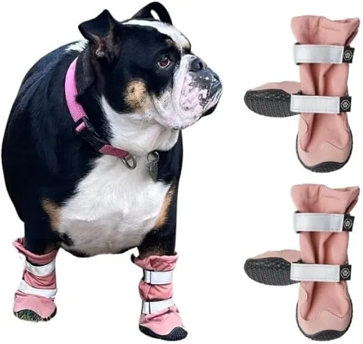 Spark Paws Water-Resistant Dog Boots for Medium Large Dogs, Anti-Slip Dog Shoe Booties Paw Protector for Rain Snow Hiking Reflective Straps 4PCS - Pink, C