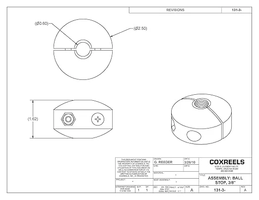 Coxreels 131-3 Hose Ball Stop for Spring Driven Reel, 3/8 ID x 21/32 OD, 2-1/2 Diameter by Coxreels