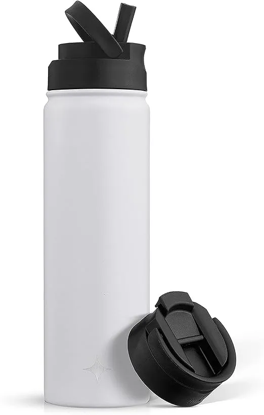 JoyJolt Triple Insulated Water Bottle with Straw Lid AND Flip Lid! 22oz Water Bottle, 12 Hour Hot/Cold Vacuum Insulated Stainless Steel Water Bottle. BPA-Free Leakproof Water Bottles - Thermos Bottle