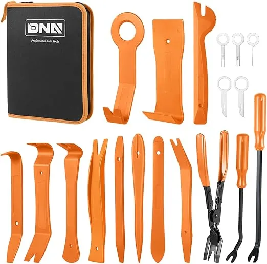 DNA MOTORING TOOLS-00248 Car Trim Removal Tool Kit, Clip Plier Upholstery Remover Set for Auto Door Panel Audio Dashboard, with Storage Bag,Orange