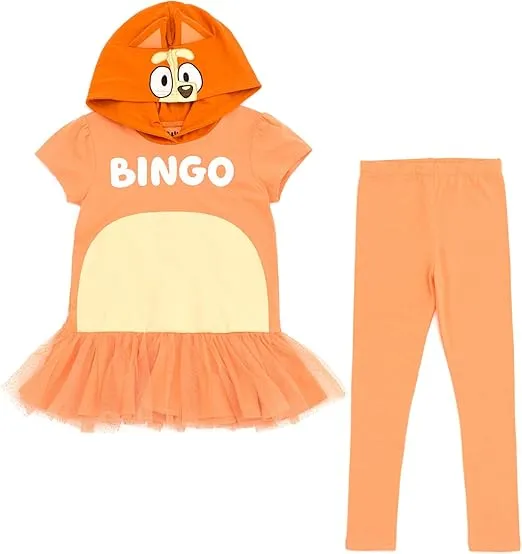 Bluey Bingo Girls Cosplay T-Shirt Dress and Leggings Outfit Set Toddler to Big Kid