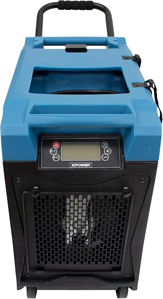 XPOWER XD-85L2 145-Pint LGR Commercial Dehumidifier with Automatic Purge Pump, Drainage Hose, Handle and Wheels for Water Damage Restoration, Clean-up Flood, Basement, Mold, Mildew (Blue)