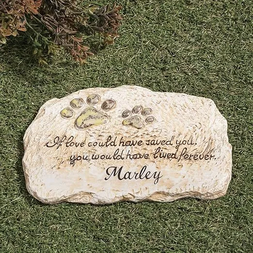 Fox Valley Traders Personalized Forever Pet Memorial Garden Stone, Customized Indoor/Outdoor Décor, Crafted with 100% Resin, Loss of Pet Sympathy Gift – Measures 12” Long x 7 ½” Wide x ½” High