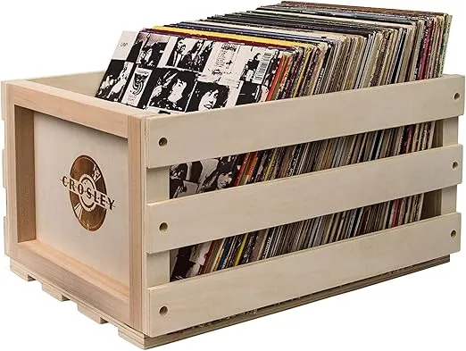 Crosley AC1004A-NA Record Storage Crate Holds Up to 75 Albums, Natural