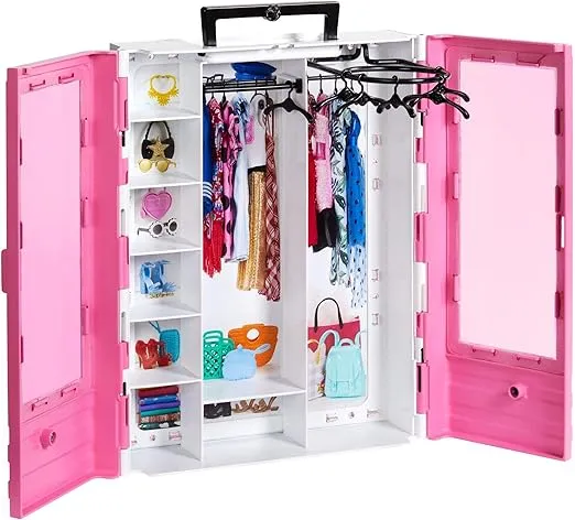 Barbie Fashionistas Ultimate Closet, Pink with Fold-Out Rack & Carrying Handle, Portable Storage for Barbie Doll Clothes & Accessories