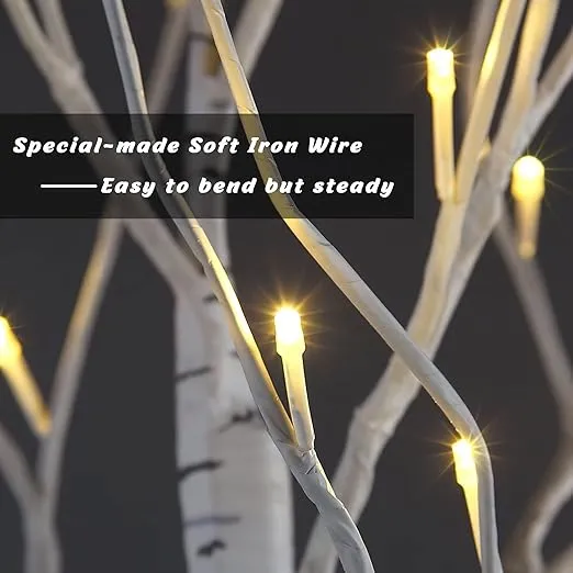 Set of 3 Lighted Birch Tree 4FT 6FT and 8FT LED Artificial Tree for Decoration Inside and Outside, Home Patio Wedding Festival Christmas Decor, Warm White