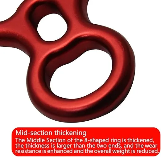 50KN Rescue Figure, 8 Descender Large Bent-Ear Belaying and Rappelling Gear Belay Device Climbing for Rock Climbing Peak Rescue Aluminum Magnesium Alloy
