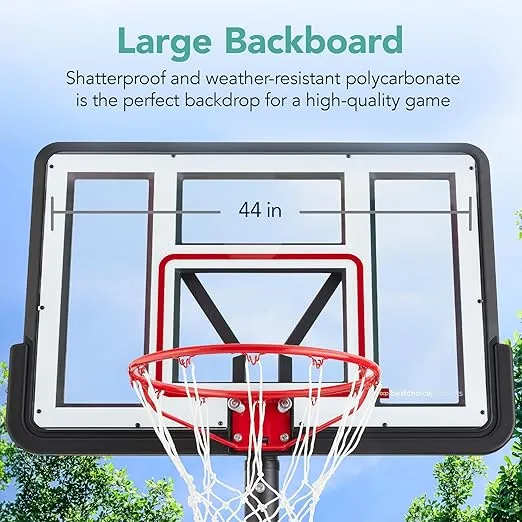 Best Choice Products 10ft Regulation Basketball Hoop, 7.5-10ft Height Adjustable Outdoor Goal w/Shock Absorbent Rim, Base Gel, 2 Wheels