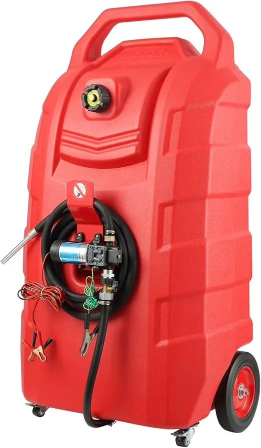 VEVOR Fuel Caddy, 32 Gallon, Portable Fuel Storage Tank On-Wheels, with 12V DC Transfer Pump, Gasoline Diesel Fuel Container with 8.2 ft Hose, Flow Rate 7L/min, for Trucks, Boats, Lawn Mowers
