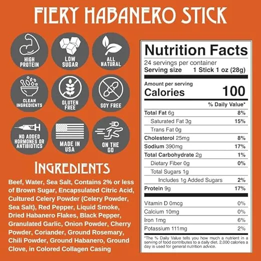 Righteous Felon Meat Sticks | 100% Beef Sticks | Gluten Free & Keto Meat Sticks | Low Sugar & High Protein Meat Sticks | Healthy Snack for Adults | Jerky Gifts for Men | Fiery Habanero, 10 Pack