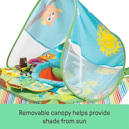 Bright Starts by Summer Infant Pop 'N Jump Portable Baby Activity Center, Indoor Outdoor Use, Lightweight, Carrying Bag, Canopy, 6-12 Months (Animals)